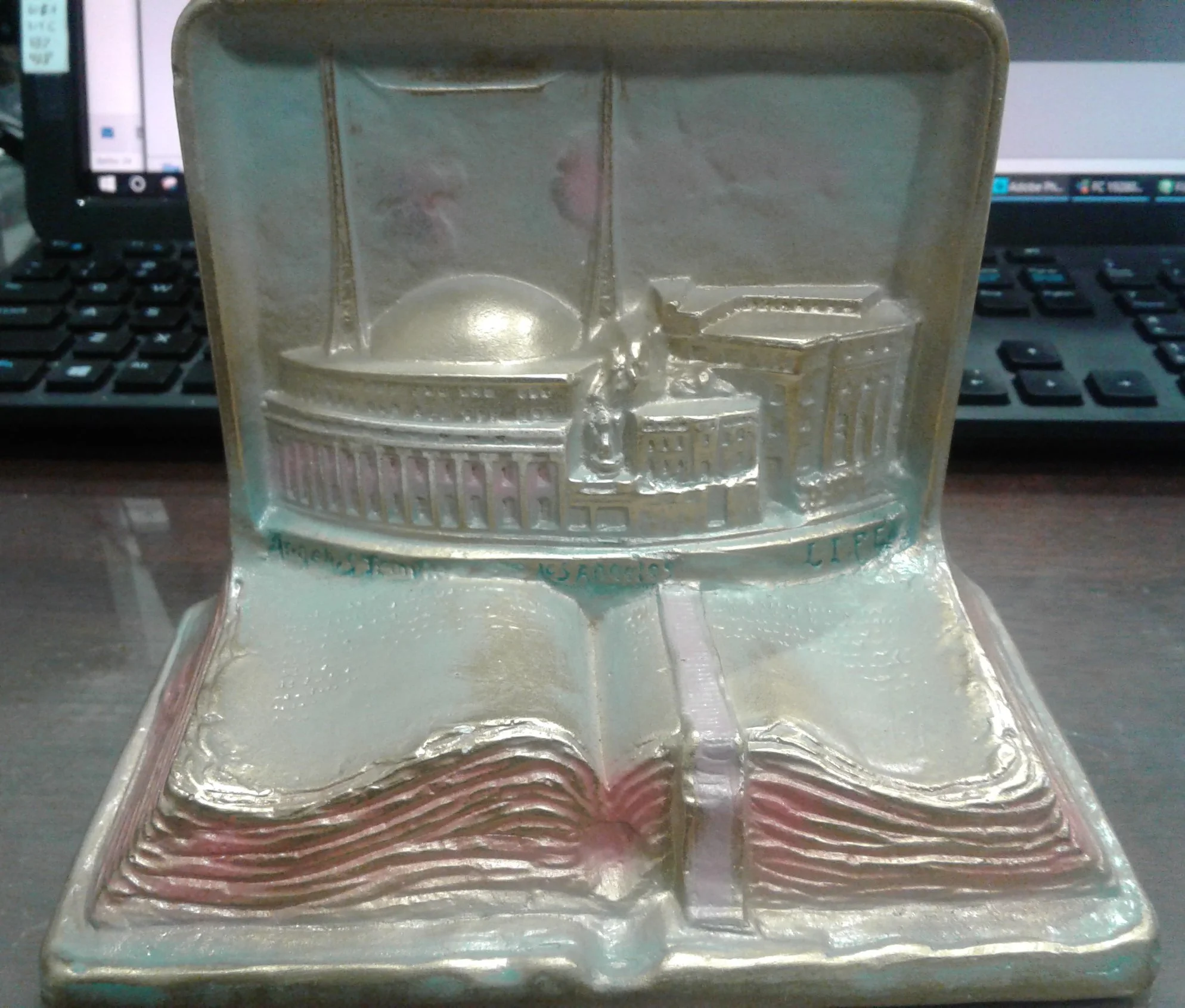 Angelus Temple resting on an open Bible - 1947