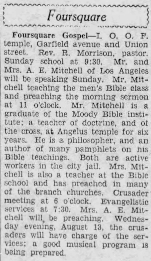 A.E. and Jennie were popular speakers in the churches of Southern California. This article mentions their jail ministry. 