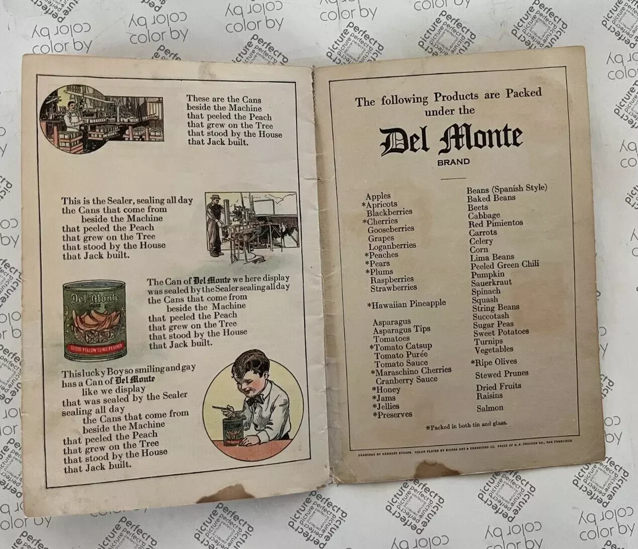 Del Monte booklet produced in the teens listing all of the products bearing the Del Monte logo that Andrew designed. We see Andrew's artwork throughout this booklet. 
