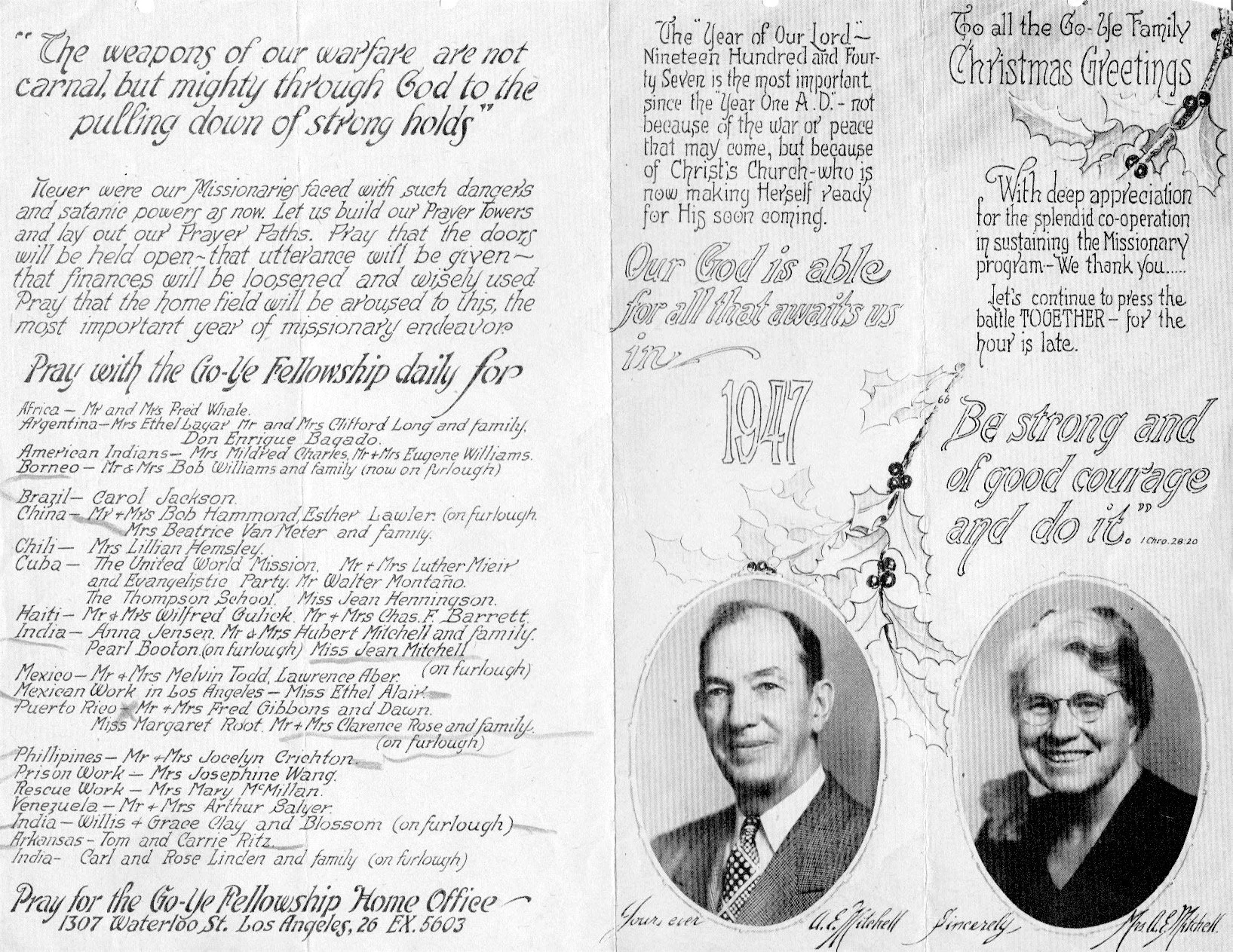 Page 2 of the Christmas letter from 1940. the names of the missionaries were carved into the wood door of the tiny prayer chapel in the jv                                                                                                       