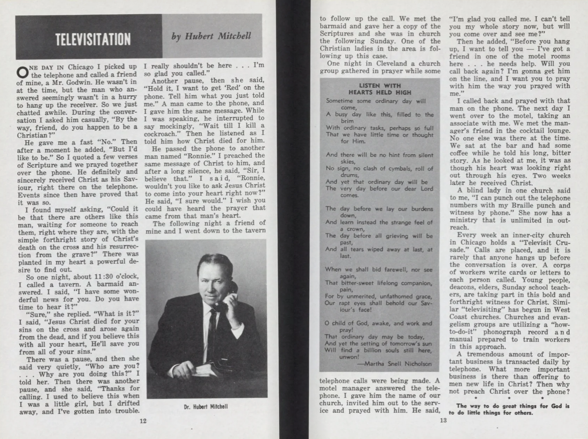 Hubert Mitchell's article on Televisitation for Biola's Broadcaster magazine