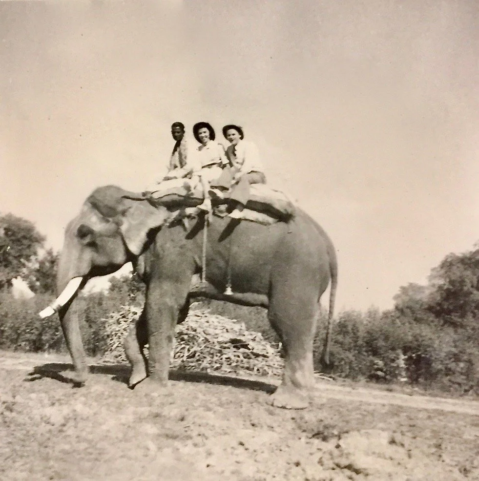 Jean and Kaare Wilhelmsen on an elephant in India