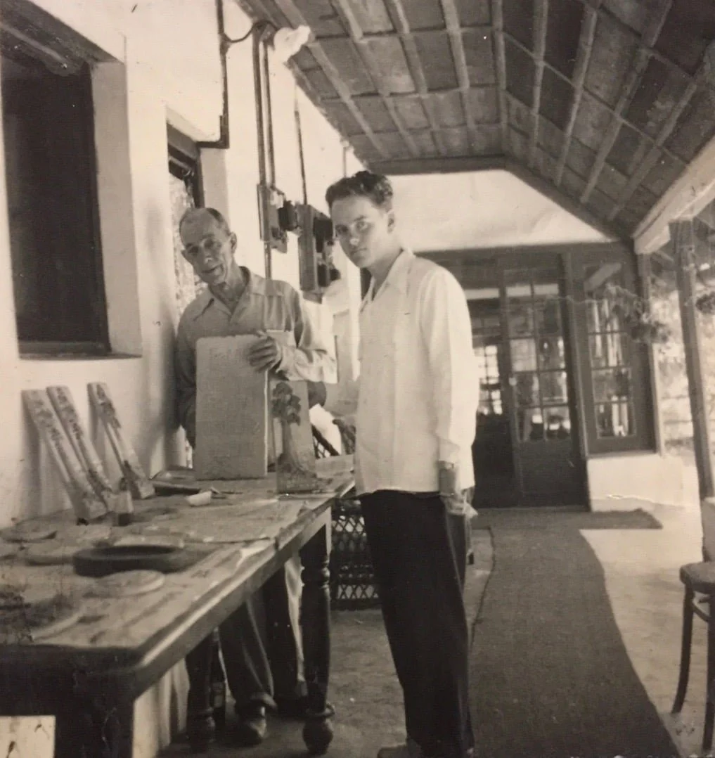 Andrew Mitchell and son-in-law Kaare Wilhelmsen with the Sequoia plaque in 1948