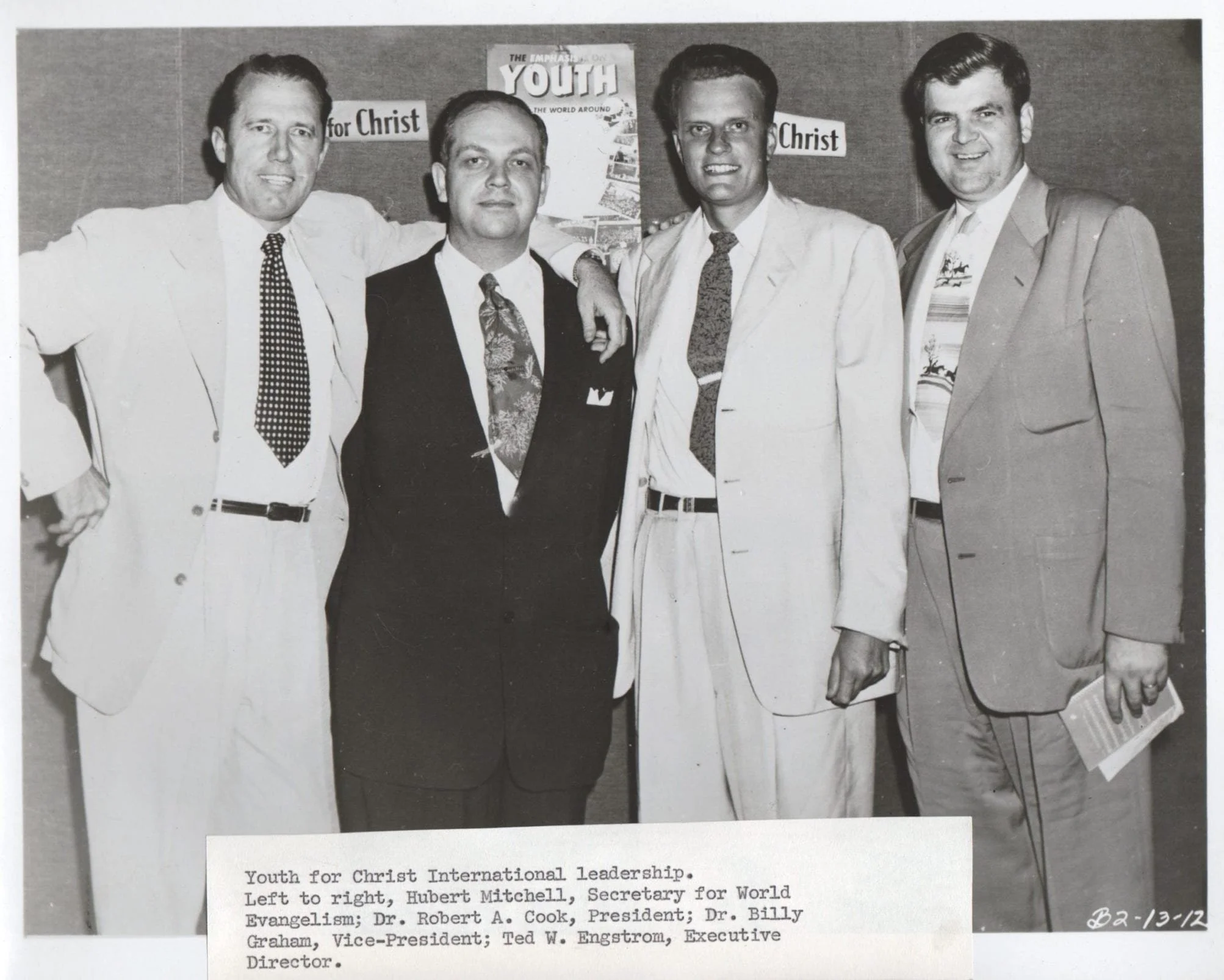 Youth for Christ group:  From left, Hubert Mitchell, Robert Cook, Billy Graham, Ted Engstrom. Click on the photo for YFCs history. 