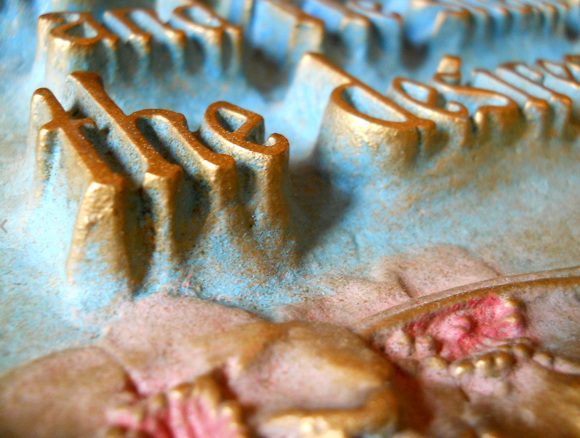 A details look at Andrew's raised lettering