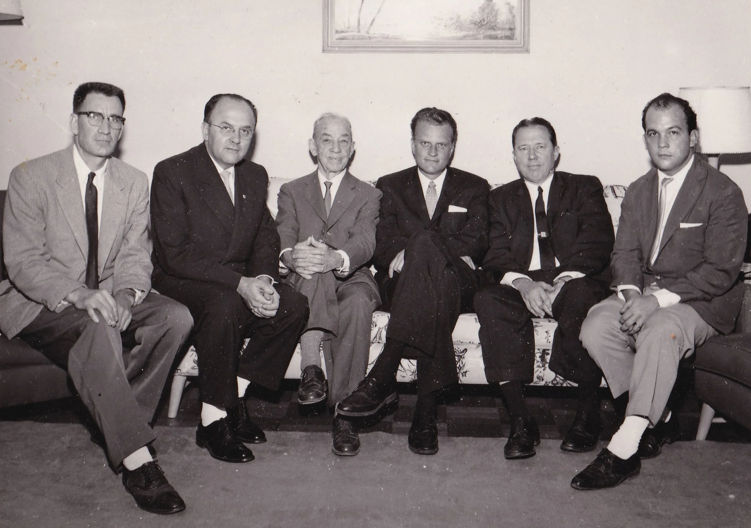 1960, Baptist World Congress in Brazil. From left to right: 
Jim Wallis, Rev. Walter Kaschel, Brazilian Baptist pastor, was interpreter for Billy Graham, A.E. Mitchell, Billy Graham, Hubert Mitchell, Clovis Salviano, Brazilian business man, member of