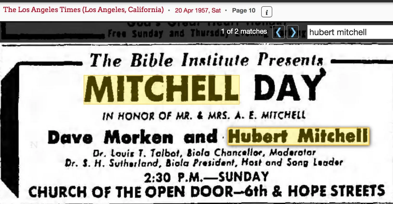 Los Angeles Times Newspaper Ad, Easter Sunday, 1957