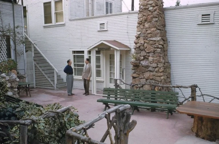 Hubert and Bryant Mitchell outside of the Go-Ye Fellowship chapel on the family compound, Echo Park, Los Angles.