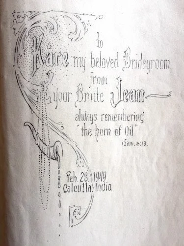 Drawing for the wedding of Kaare and Jean Wilhelmsen, 1949