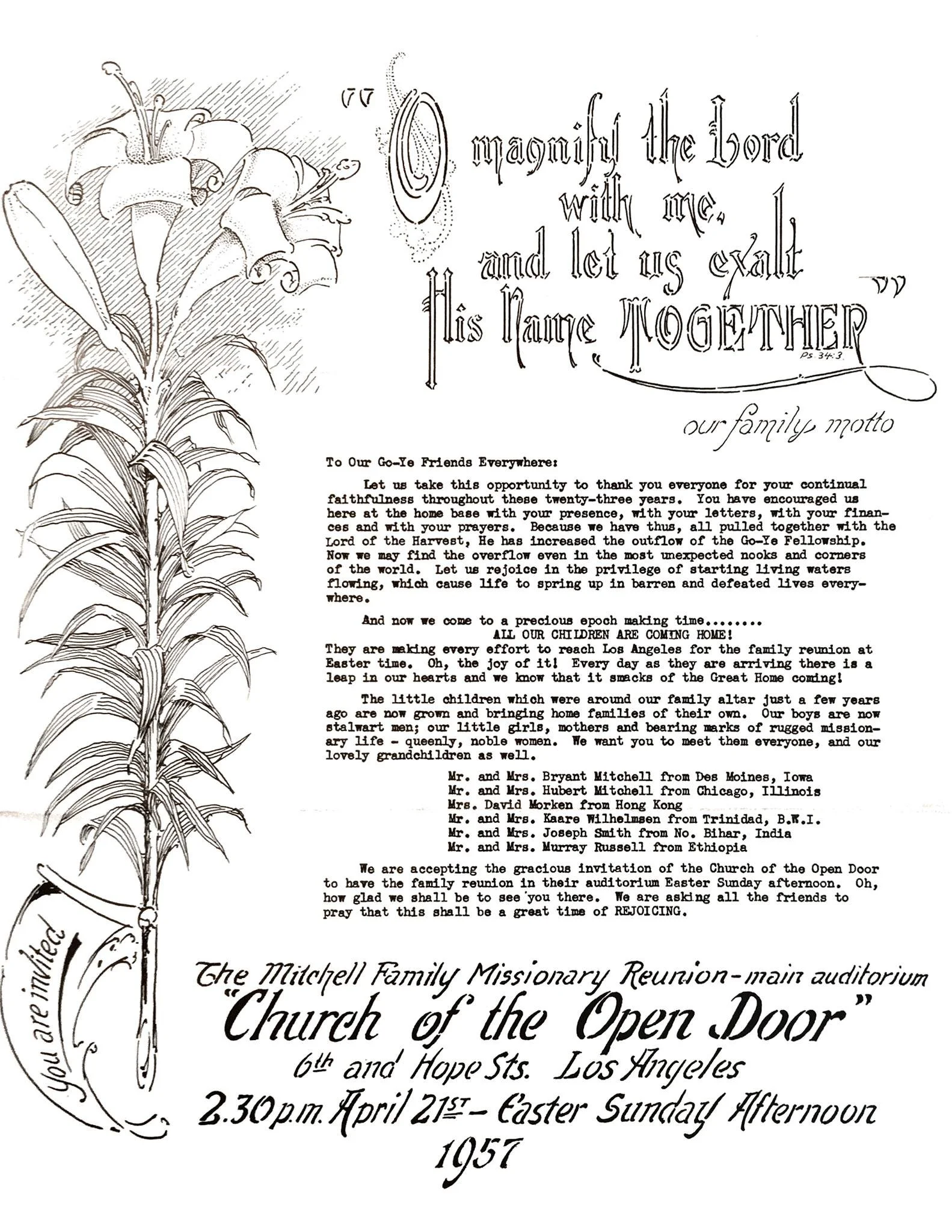 A.E. and Jennie Mitchell's letter announcing the Mitchell Day event. 