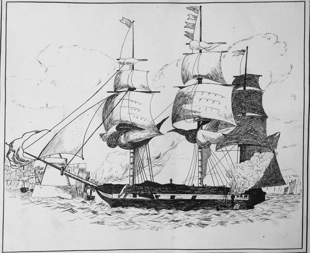Ship...possibly a practice drawing for the Cutty Sark label?