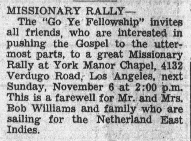 Missionary "Borneo Bob" send off from Go-Ye Fellowship