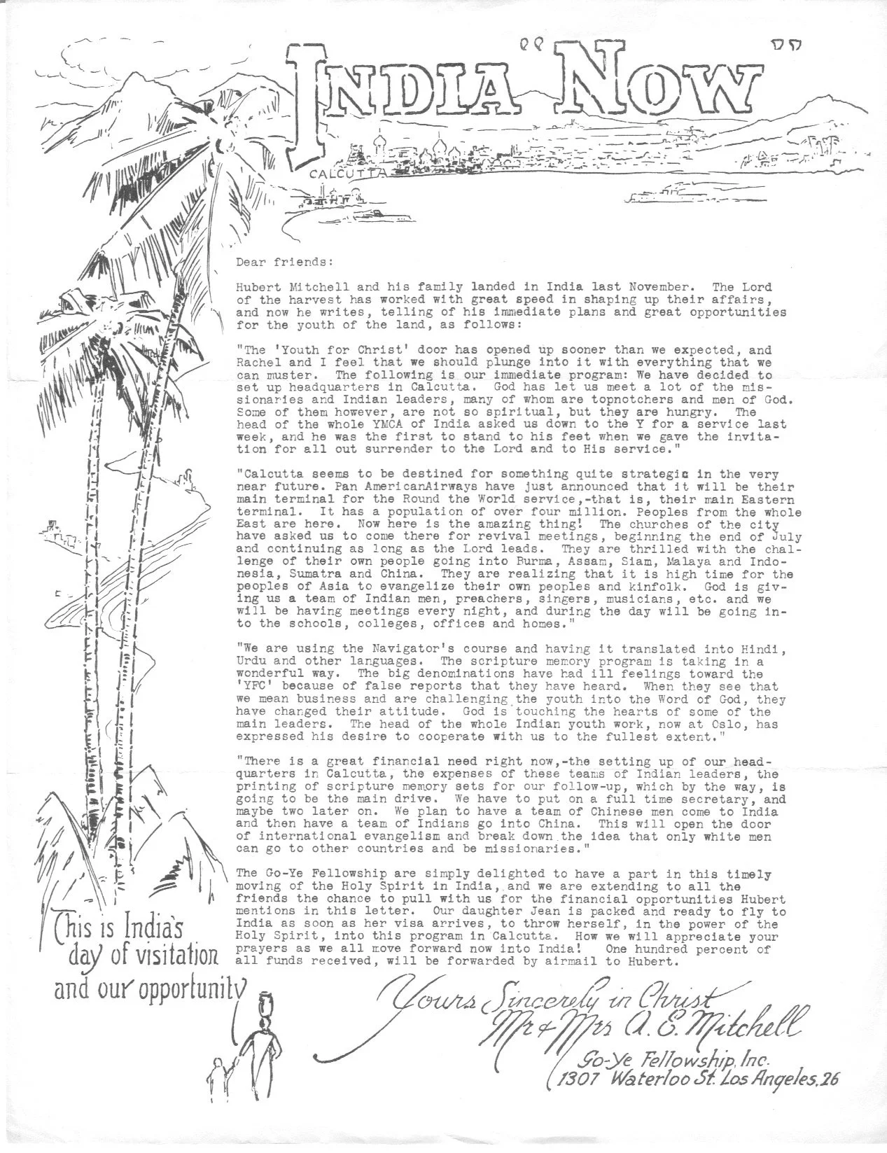 "India Now" Go-Ye Fellowship Newsletter with Andrew's art