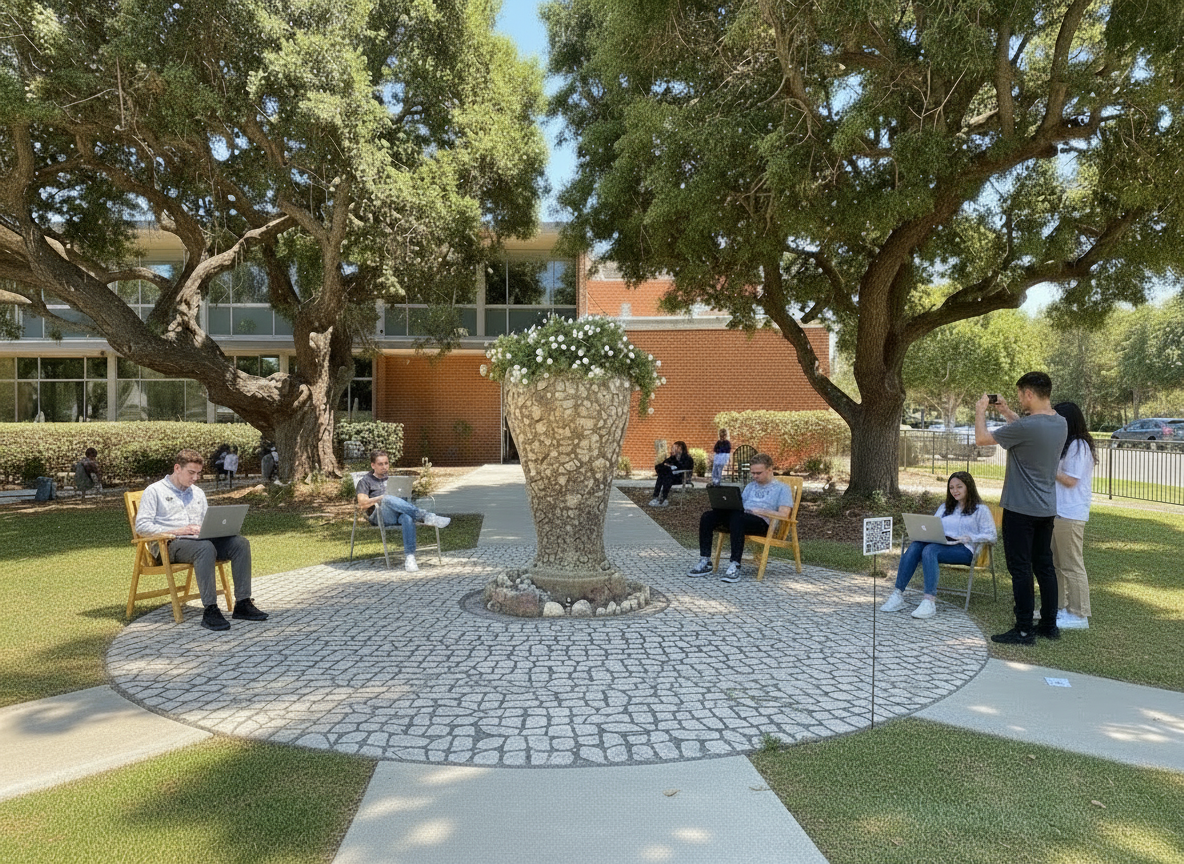 A rendering of the vase outside the Myers building at Biola.