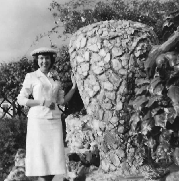 Granddaughter of A.E. Mitchell, Joy Mitchell Warner, with the Victory Vase in 1957