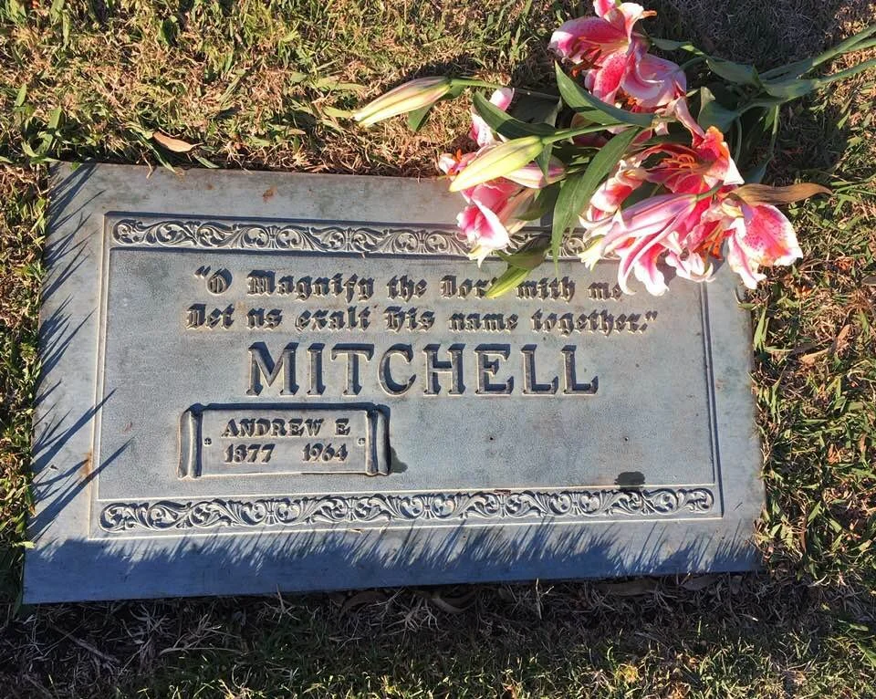Andrew Mitchell's headstone, Green Hills Cemetery, Rancho Palos Verdes, CA