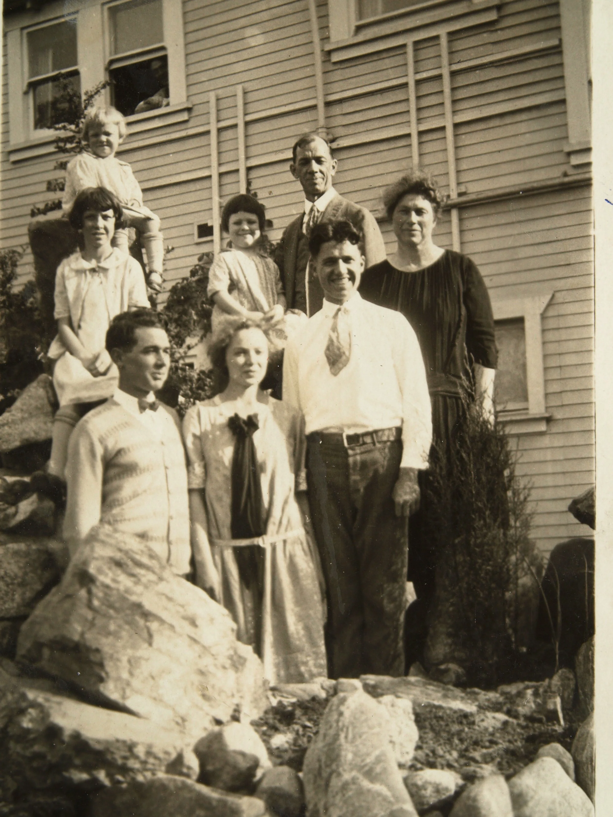 Andrew, Jennie and family in the 1920s at their home in Los Angeles. The entire Go-Ye Fellowship Prayer Garden was filled with vegetation and beautiful rocks used for retaining walls, planters, little pools, water fountain, small prayer chapel, and a