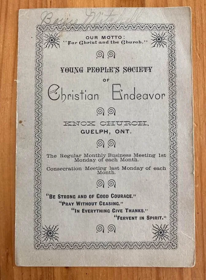 This is A.E. Mitchell's little sister Bessie's card from the Guelph, Canada church. Bessie died as a child from an illness. 