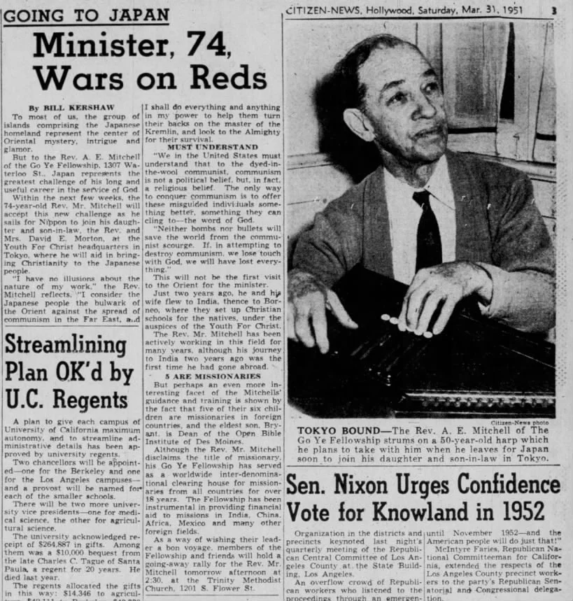 Tokyo Bound - newspaper article from 3/31/1951