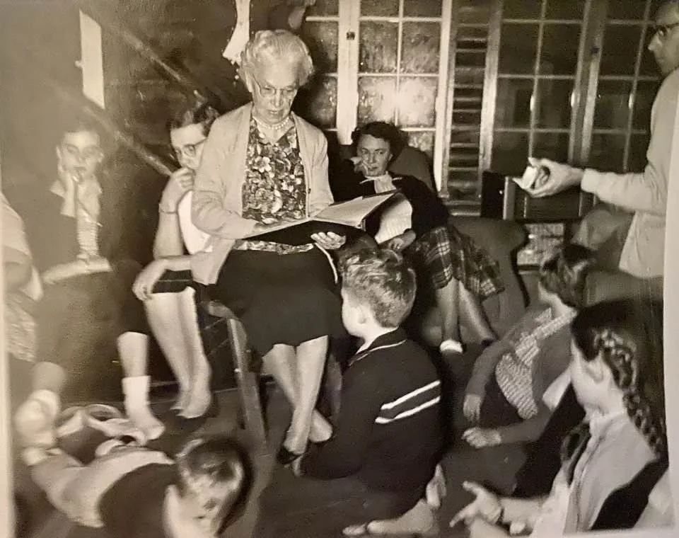 Andrew's sister Eva during storytime