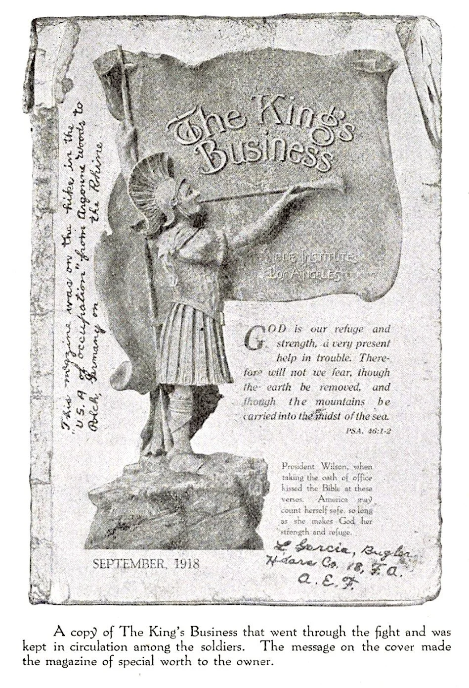 The King's Business cover by A.E. Mitchell - story about a WWI soldier who carried this into battle