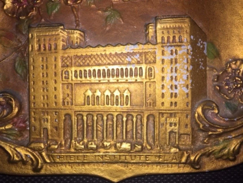 Detail of the old downtown Church of the Open Door/Biola building from the plaque. 