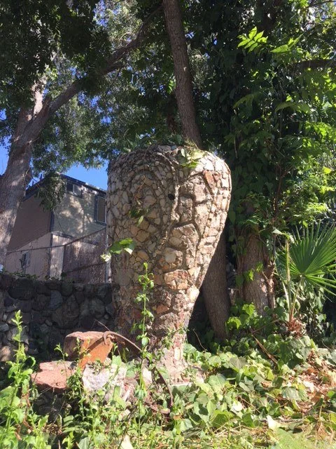 Nice color image of the Victory Vase in 2018. Even with a substantial concrete foundation and metal pipe going through to anchor it, over time, the vase started to lean. 