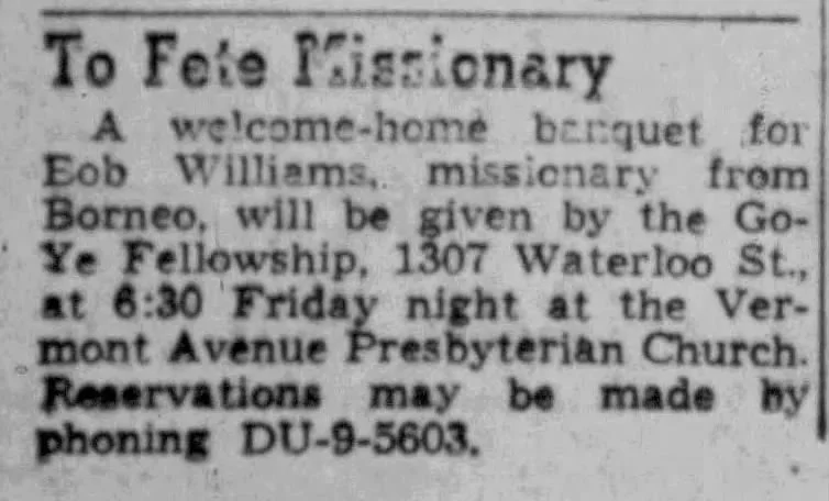 "Bornea Bob" Williams was a speaker for a Go-Ye Fellowship meeting