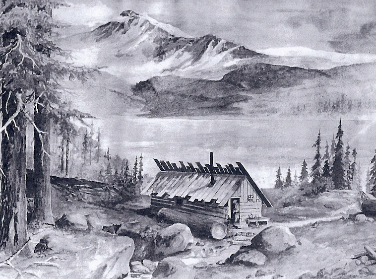 Cabin painting in B&W