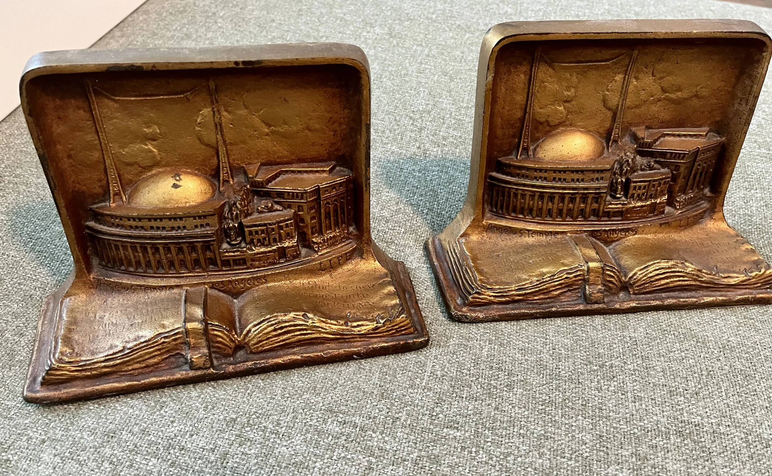 Angelus Temple brass bookends