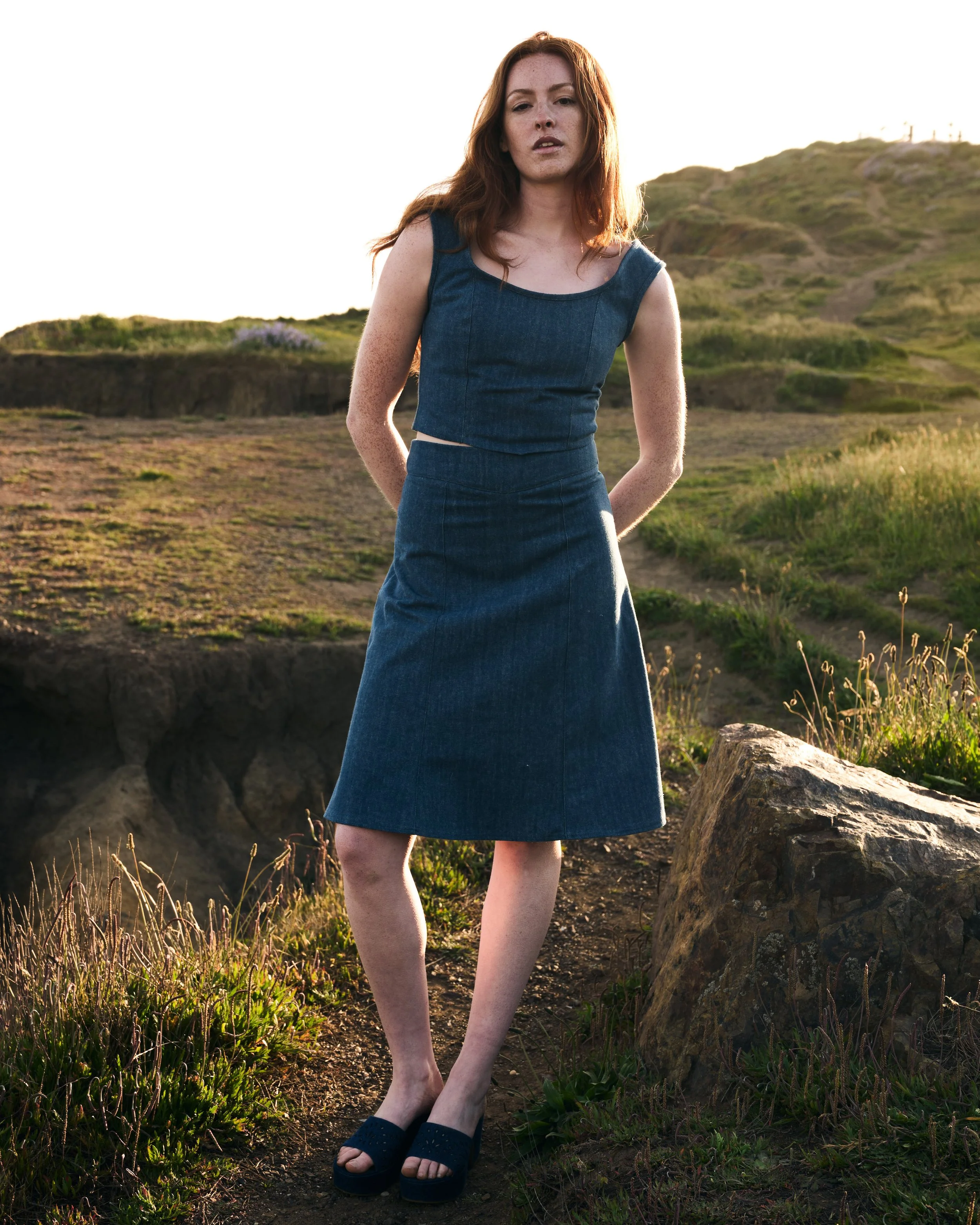 Denim Corset & Flare Skirt Set