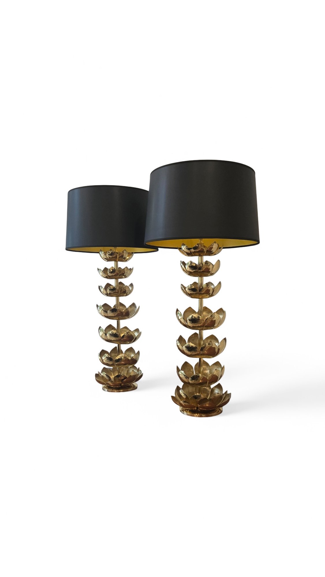 Pair of Brass Lotus Lamps by Feldman Lighting