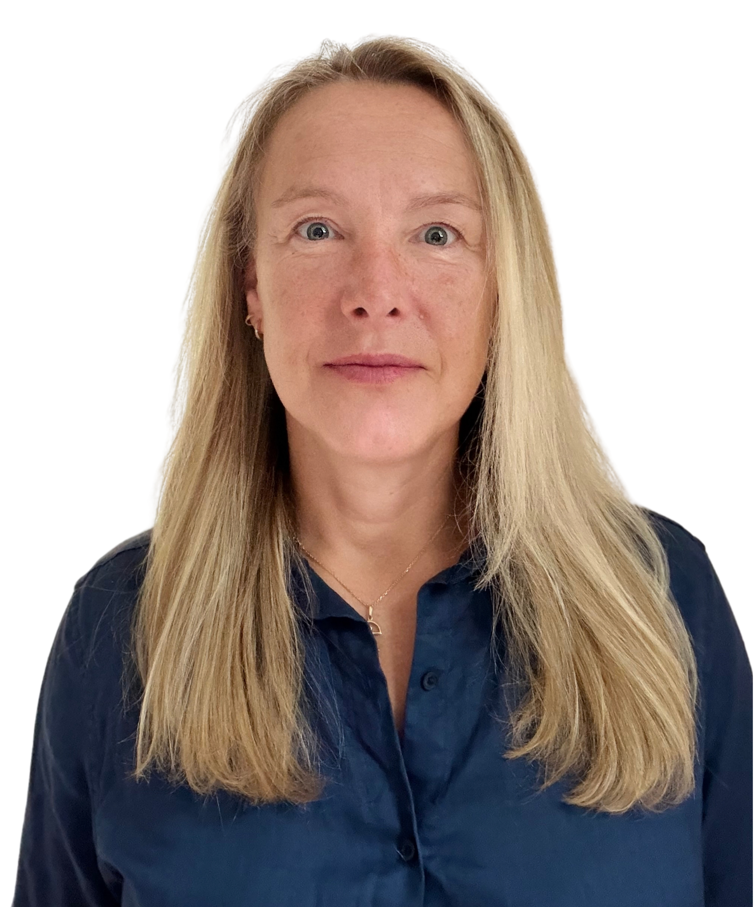 Stephanie Schuh Life Coach wearing a navy blue shirt and looking forward smiling