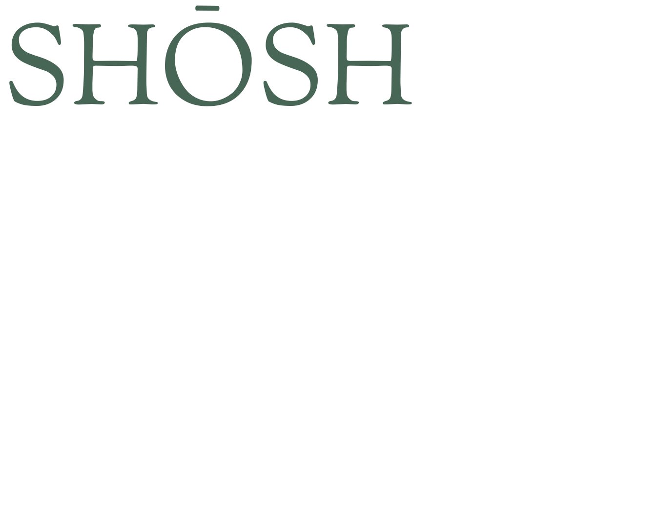 A typographic poster with the word 'SHOSH' in large green letters.