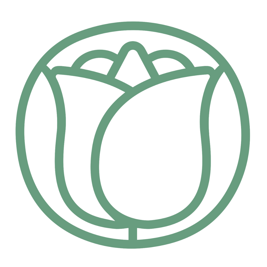 Outline of a flower with a circular border around it, SHŌSH logo.