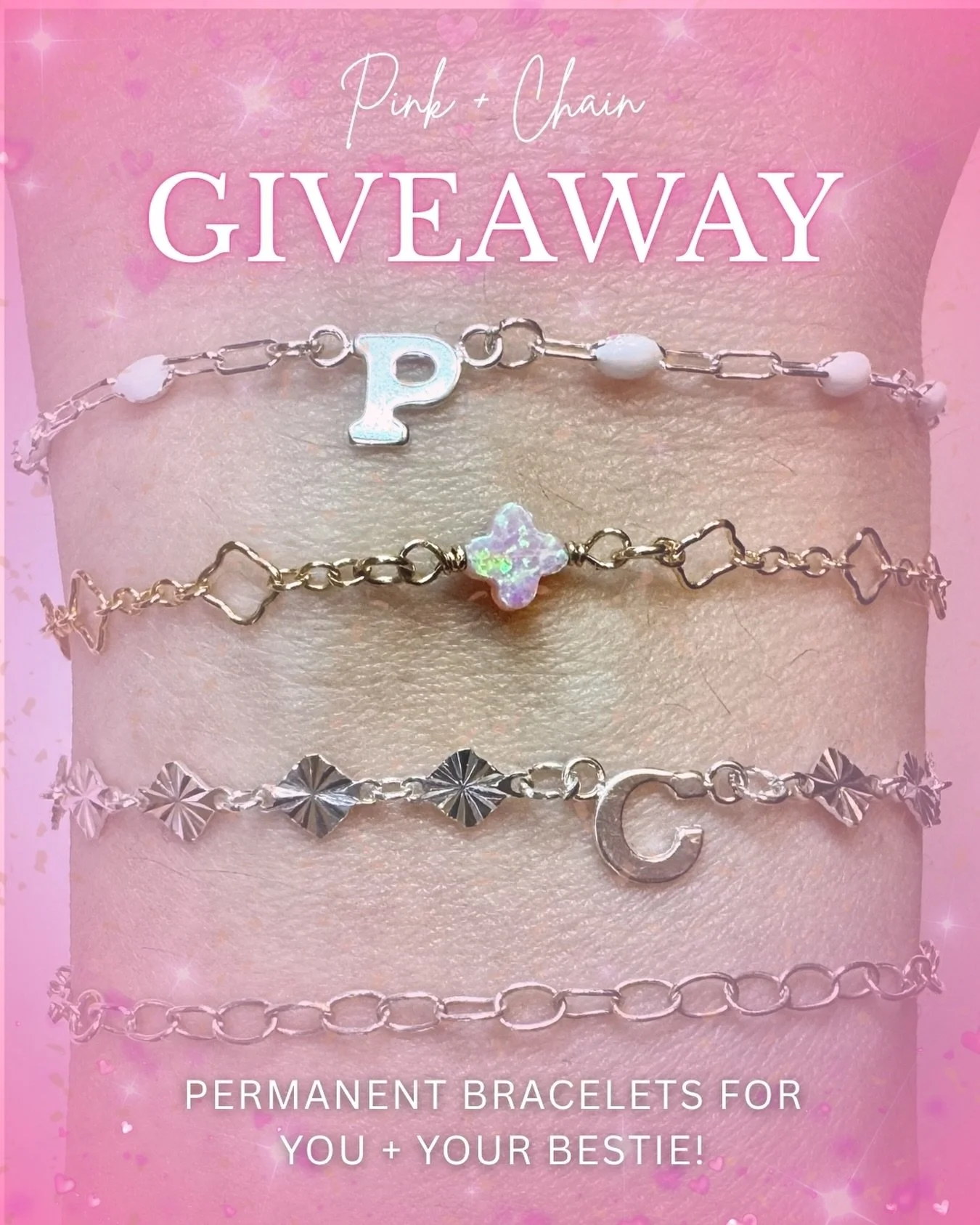✨ GIVEAWAY ✨

To celebrate hitting 100+ followers (on BOTH pages 💖 thank you!!), I&rsquo;m giving away a permanent bracelet for you + your bestie ✨

Perfect excuse for a girls day, a little treat, or matching stacks 💕

TO ENTER:
&bull; Follow @pink