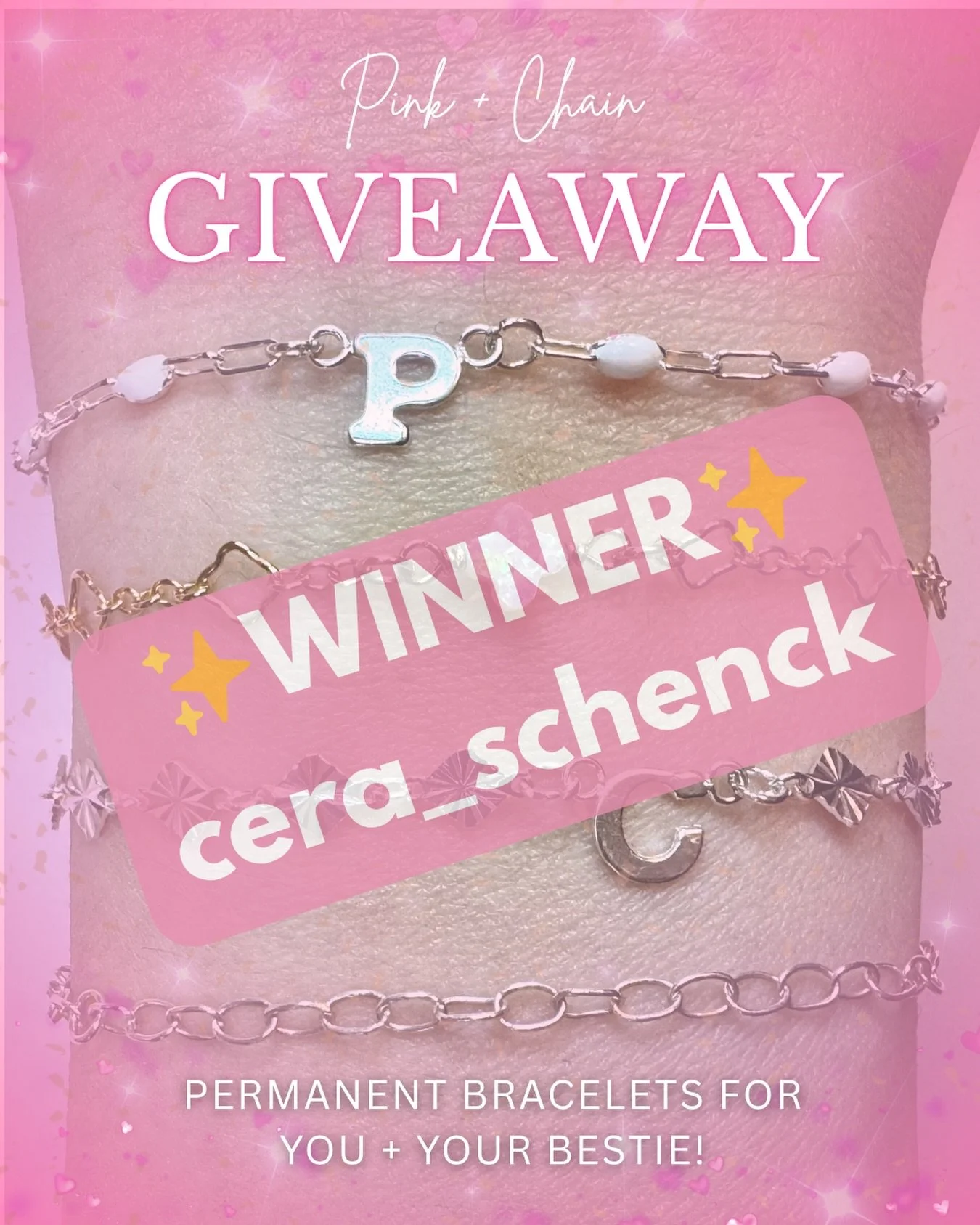 ✨ GIVEAWAY WINNER ✨
Congrats to @cera_schenck !! 💖

You&rsquo;ve won permanent bracelets for you + your bestie!!
I&rsquo;ll be reaching out to get you booked ✨

Didn&rsquo;t win? I got you 💖
Everyone who entered gets 10% off their next bracelet - j