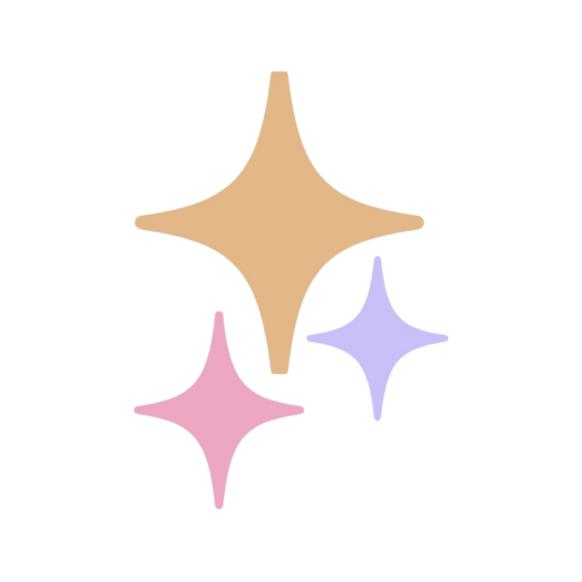 Colorful abstract sparkle shapes in pink, purple, beige, and red on a black background.