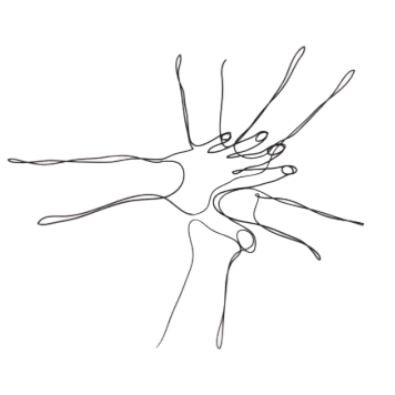 Geometric drawing of an outline square with sections divided by vertical, horizontal, and half circle lines.