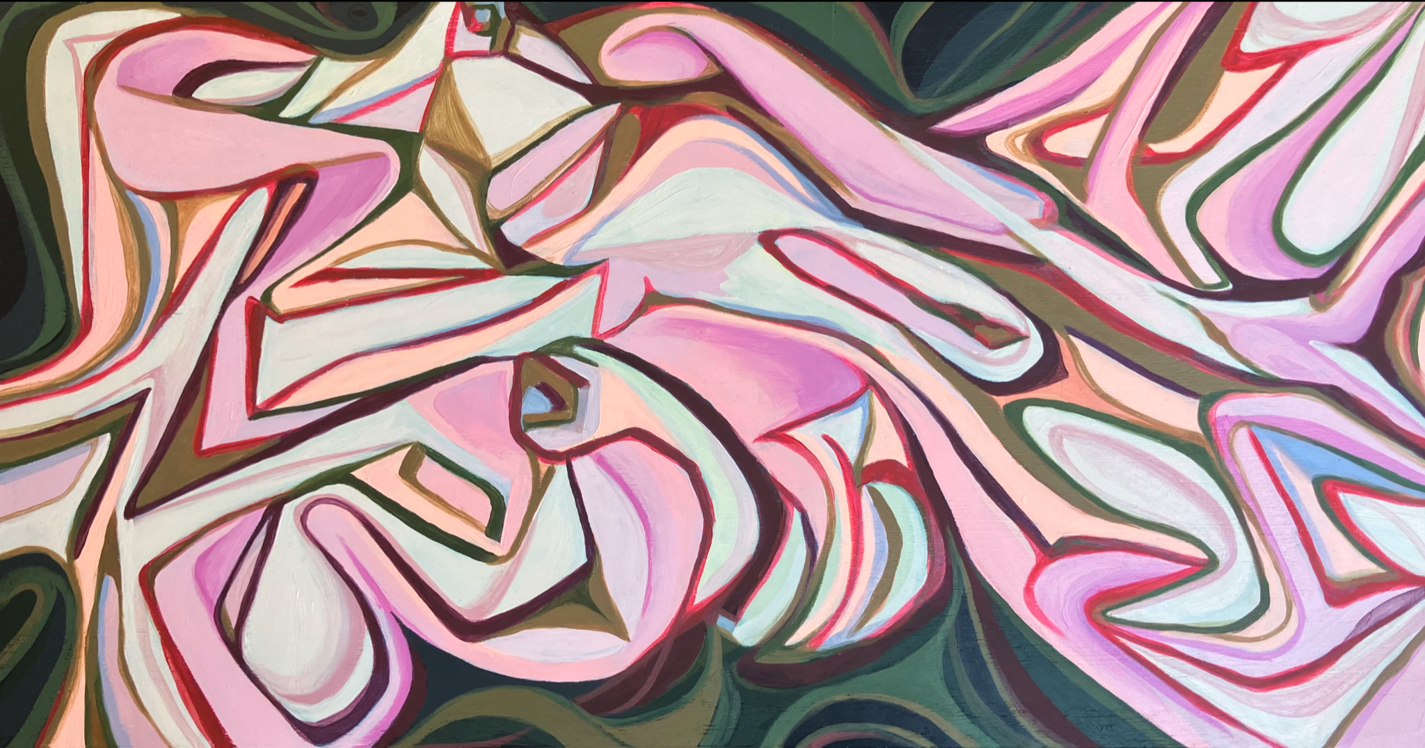 "fainting couch" 16"x40" acrylic on recycled cabinet panel, $550