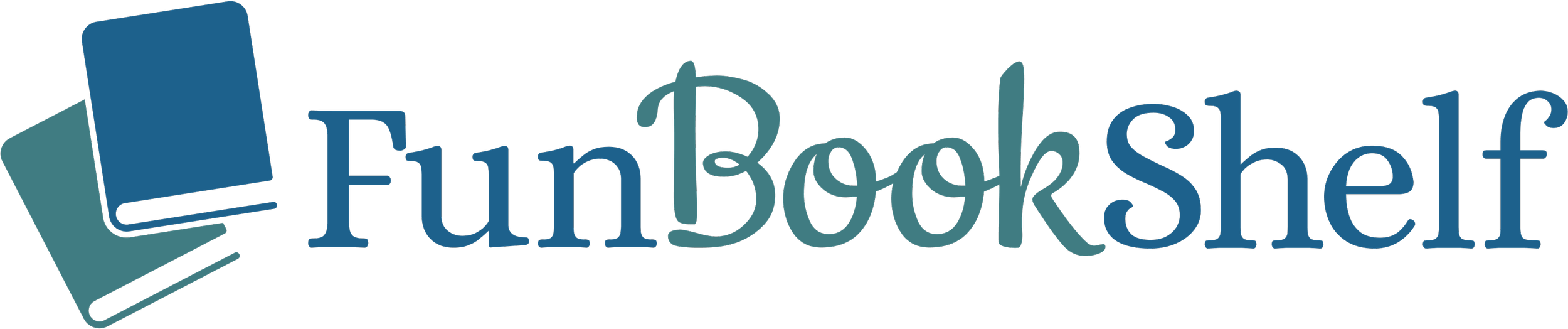 Logo with stacked books and the words "Fun Book Shelf" in blue lettering.