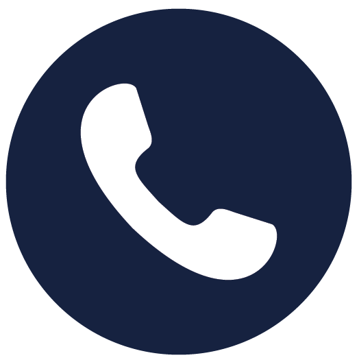 Icon of a telephone receiver inside a dark circle.