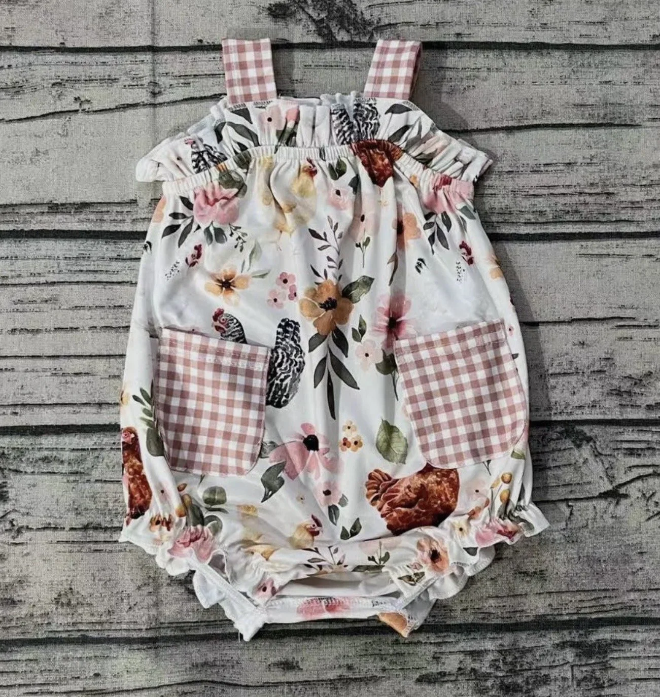 Chicken Flowers Pocket Romper