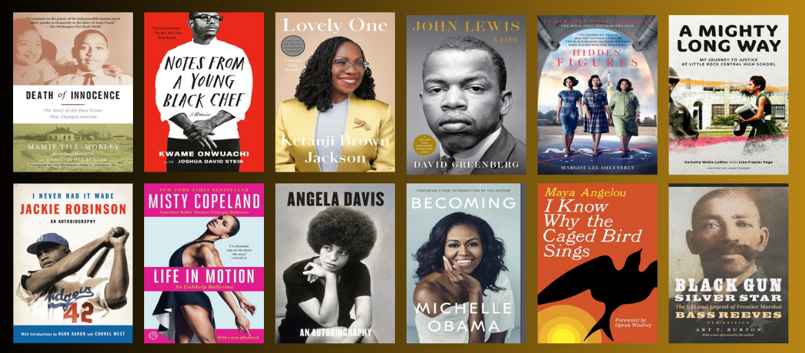 A collection of twelve book covers featuring various titles and authors, including memoirs, biographies, and fiction.
