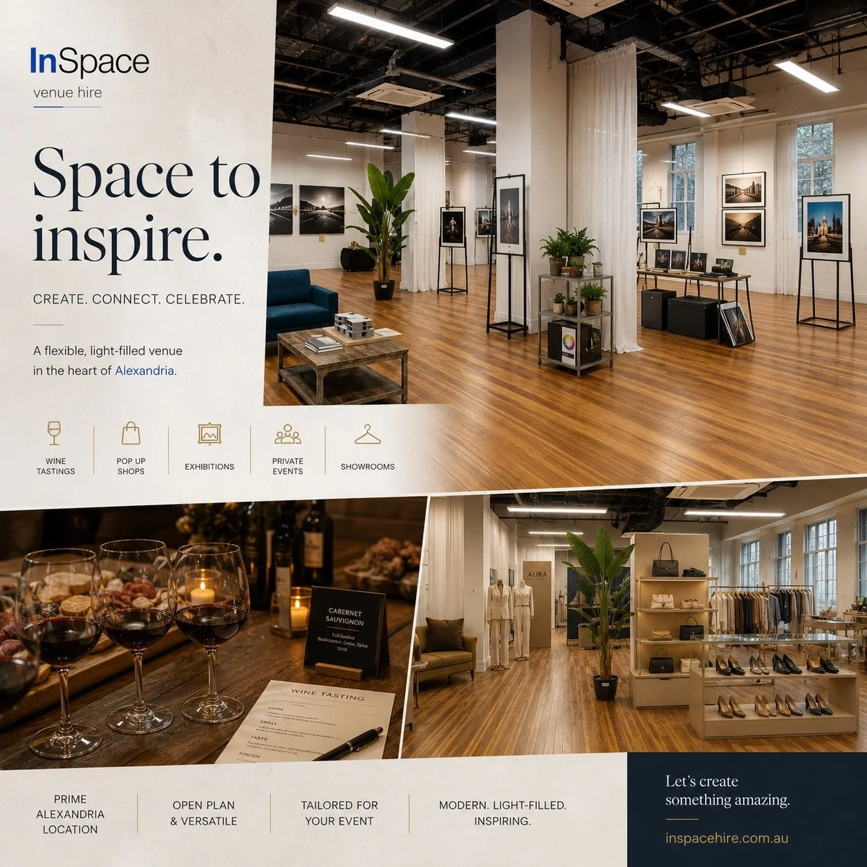 A light-filled industrial venue in the heart of Alexandria, offering flexible open-plan layouts, architectural character and a refined atmosphere for creative experiences.

Create. Connect. Celebrate.

📍 8 Bowden St, Alexandria
📩 DM US for your nex
