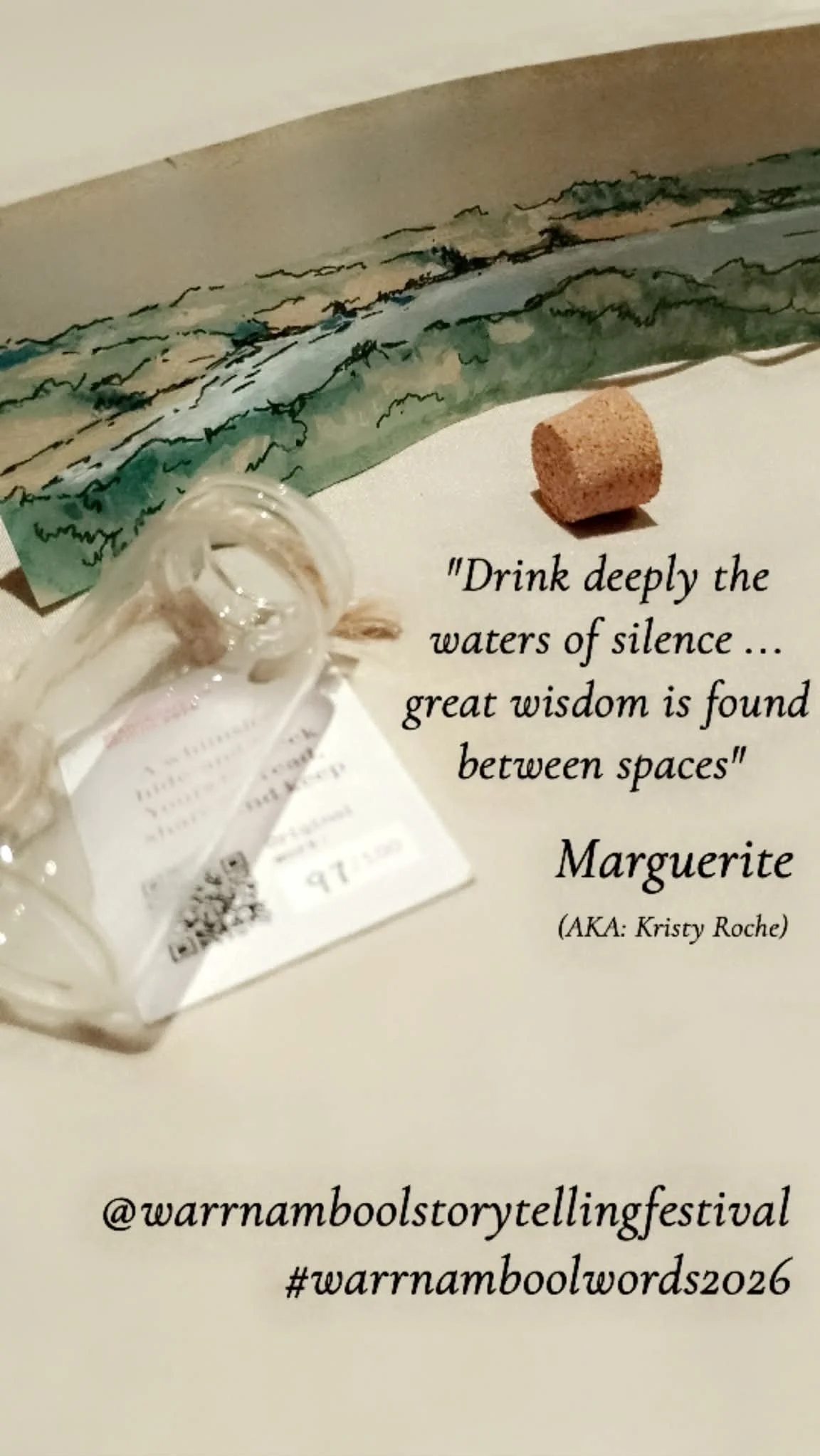  Scroll 97 by Kristy Roche  
Found by: Kat 
Location: In a tree outside Vida 
Comments: What a gorgeous little artwork and quote by Kristy Roche 😍 Can't believe I've gotten so lucky with my finds. Much love and appreciation to all involved 
Experien