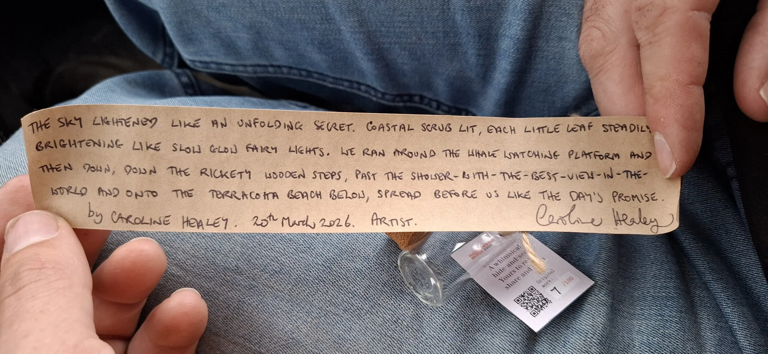  Scroll 7 by Caroline Healey  
Found by: Michael 
Location: East Entrance to Botanic Gardens 
Comments: Thoroughly enjoyed this treasure hunt. Thanks to all involved 
Experience rating: 5 stars