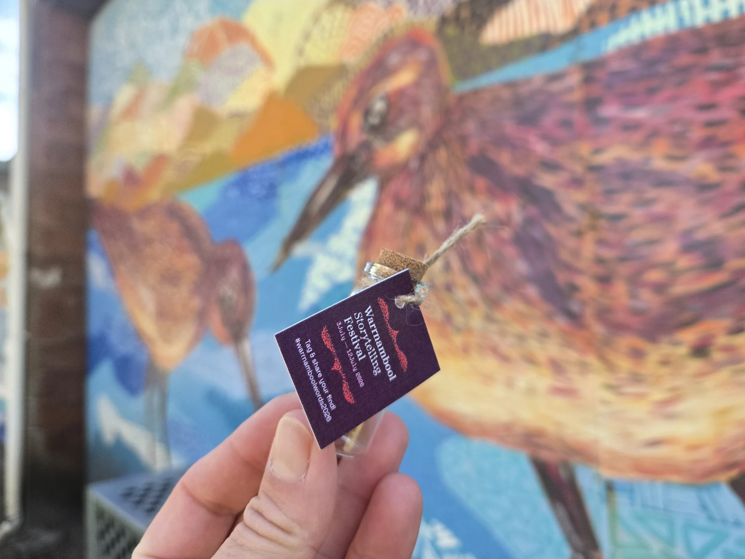  Scroll 112 by Terri Redpath  
Found by: Virginie 
Location: Lake Pertobe Mural 
Comments: Awesome idea I love it. Thank you 
Experience rating: 5 stars