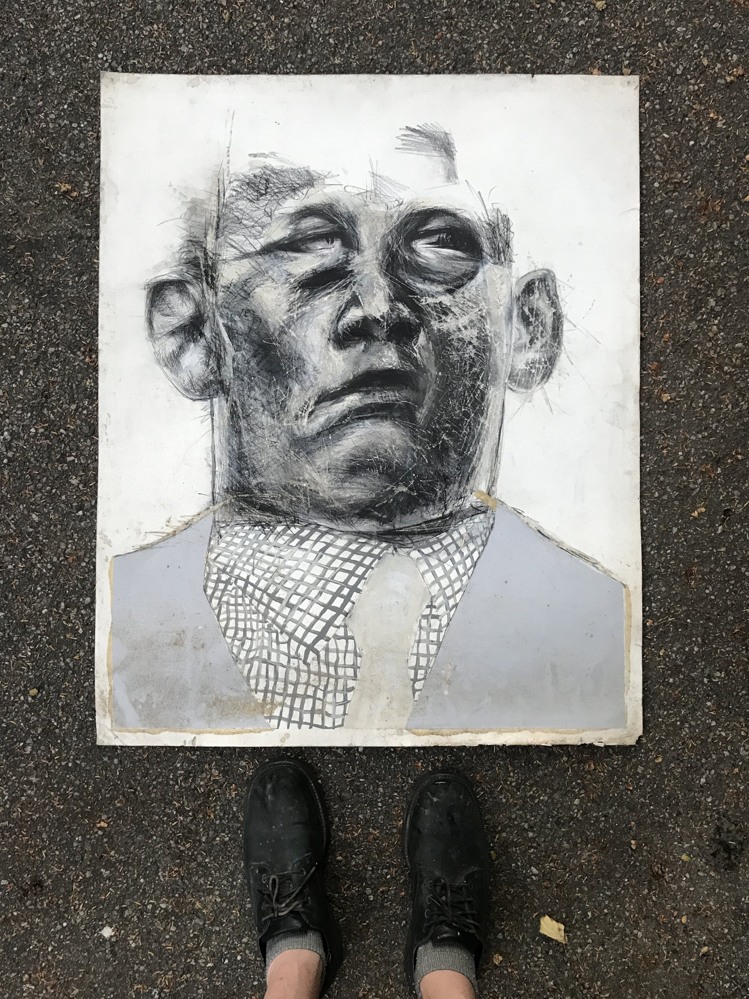 Brother Wrestler Sunday Charcoal Acrylic On Museum Board 32inx40in