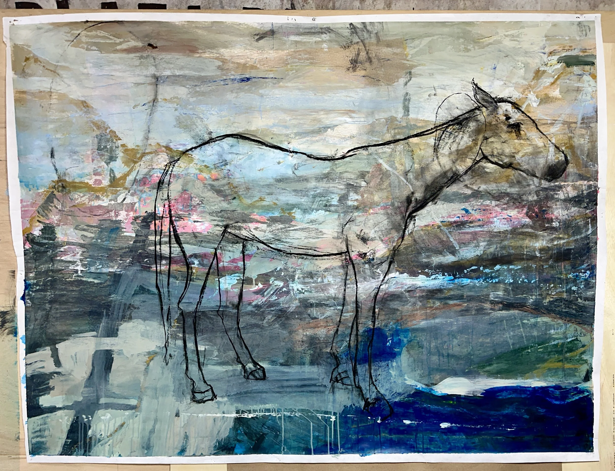 Horse 20 Charcoal Acrylic On Paper 60inx36in